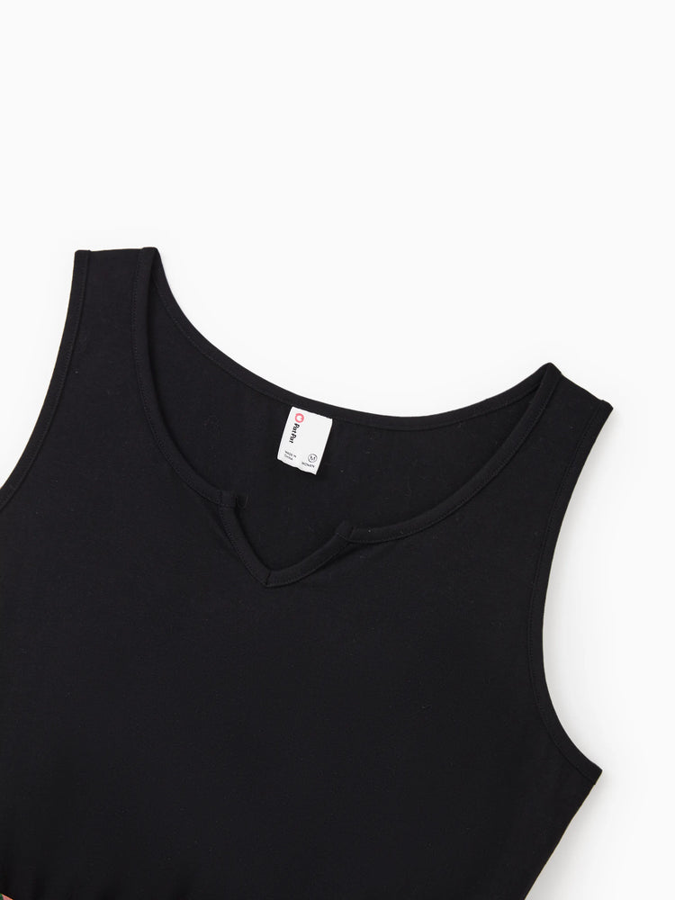 Family Matching Cotton T-Shirt & Dress Set Daddy / Mini Print Black Tee for Dad and boy, Floral Print splicing Dress for Mom, girl and Baby, Perfect for Summer Family Outings Black