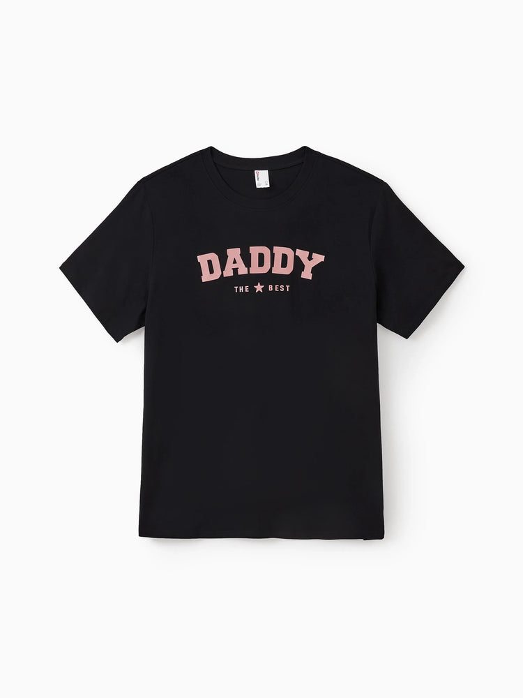 Daddy & Son Cotton T-Shirt & Dress Set Daddy / Mini Print Black Tee for Dad and boy, Floral Print splicing Dress for Mom, girl and Baby, Perfect for Summer Family Outings Black