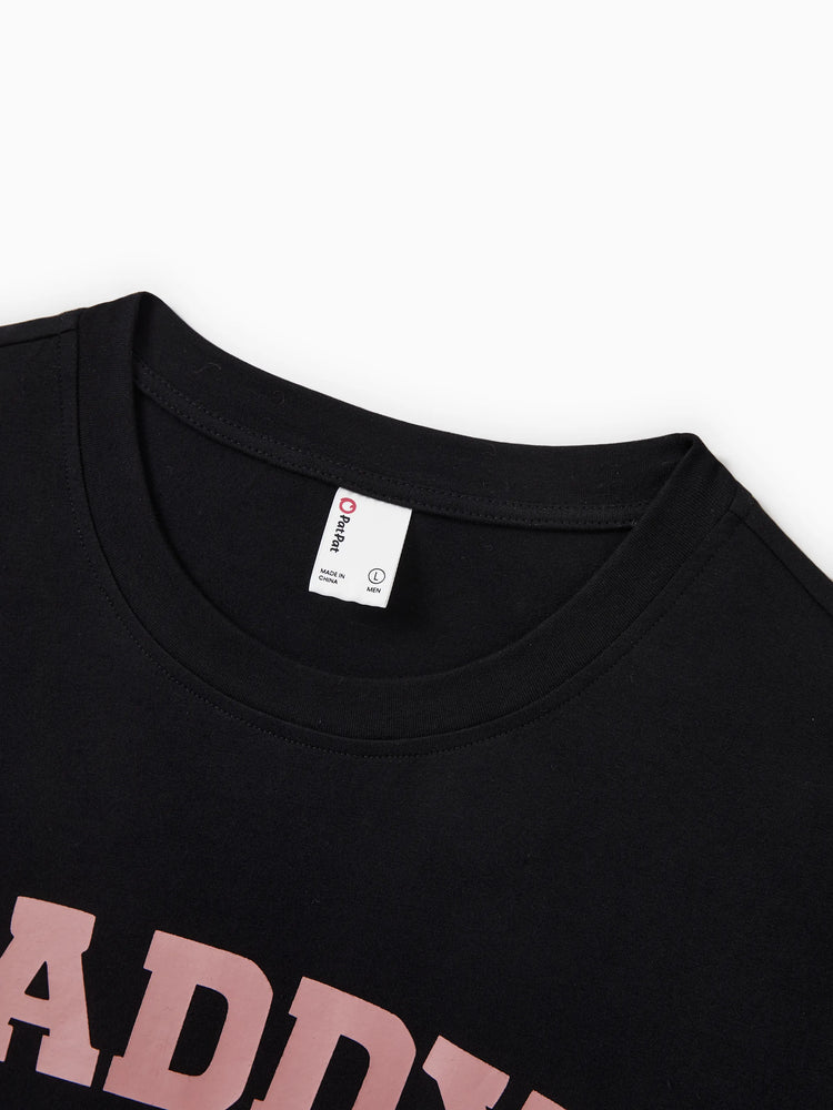 Daddy & Son Cotton T-Shirt & Dress Set Daddy / Mini Print Black Tee for Dad and boy, Floral Print splicing Dress for Mom, girl and Baby, Perfect for Summer Family Outings Black