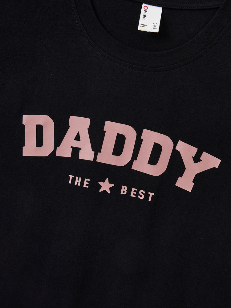 Family Matching Cotton T-Shirt & Dress Set Daddy / Mini Print Black Tee for Dad and boy, Floral Print splicing Dress for Mom, girl and Baby, Perfect for Summer Family Outings Black