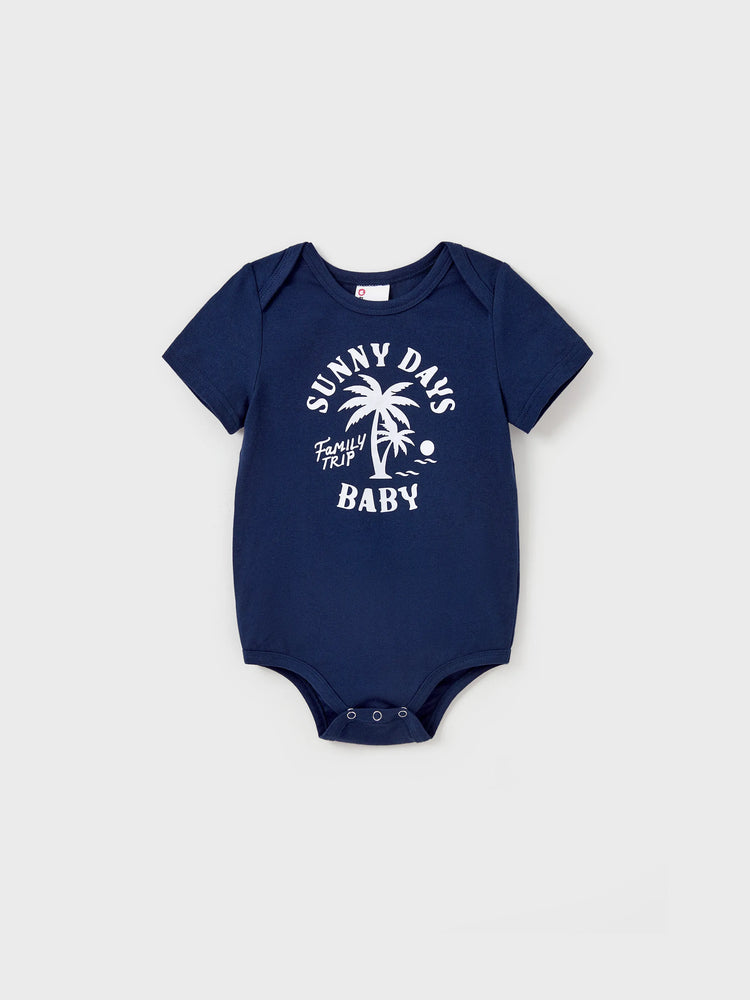 Mommy & me Cotton T-Shirt & Dress Set – Sunny Days Palm Print for Dad, Mom, Baby & Toddler, Perfect for Summer Vacations & Family Outings Tibetan blue