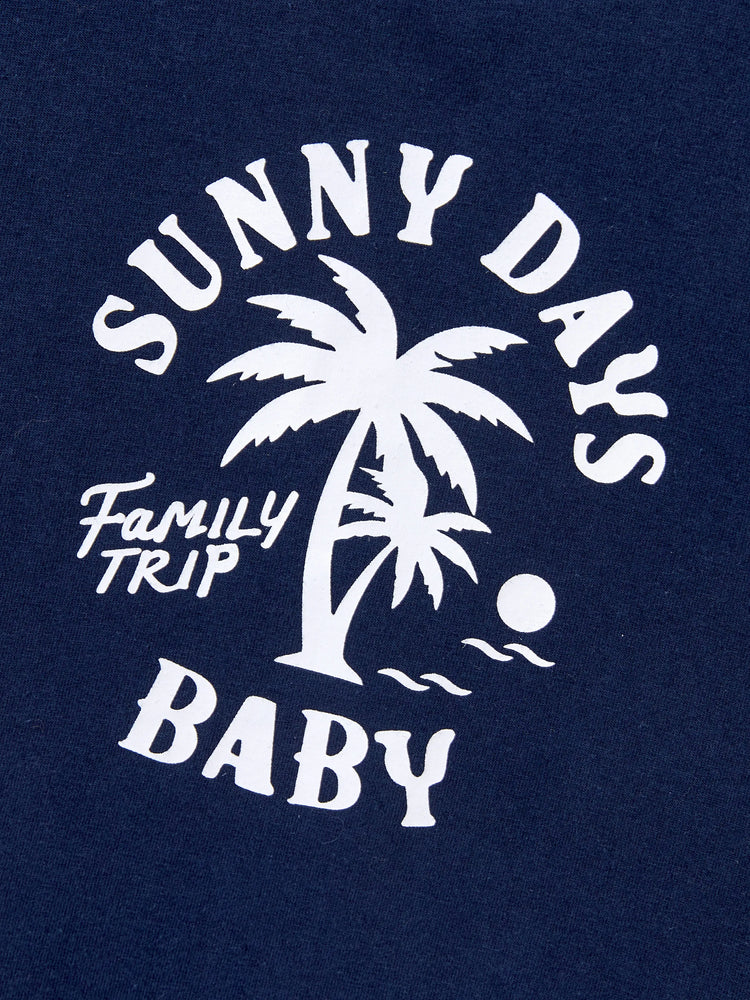 Mommy & me Cotton T-Shirt & Dress Set – Sunny Days Palm Print for Dad, Mom, Baby & Toddler, Perfect for Summer Vacations & Family Outings Tibetan blue