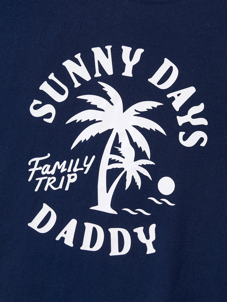 Family Matching Cotton T-Shirt & Dress Set – Sunny Days Palm Print for Dad, Mom, Baby & Toddler, Perfect for Summer Vacations & Family Outings Tibetan blue