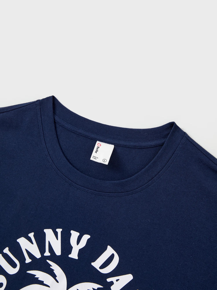 Family Matching Cotton T-Shirt & Dress Set – Sunny Days Palm Print for Dad, Mom, Baby & Toddler, Perfect for Summer Vacations & Family Outings Tibetan blue