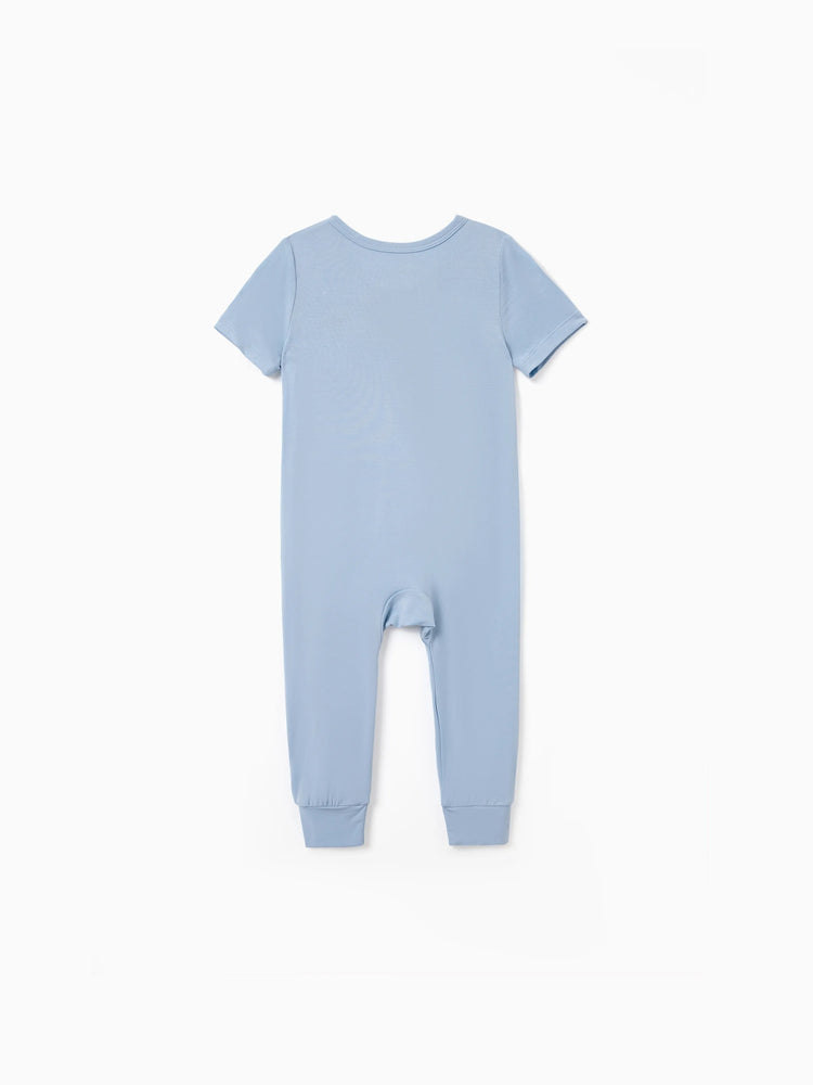 Daddy & Son Bamboo Pajamas Soft Bamboo Viscose PJs for Men Women Kids Toddler Baby, Classic Blue Short-sleeve Sleepwear with Button-Down Shirt and Pants Blue grey