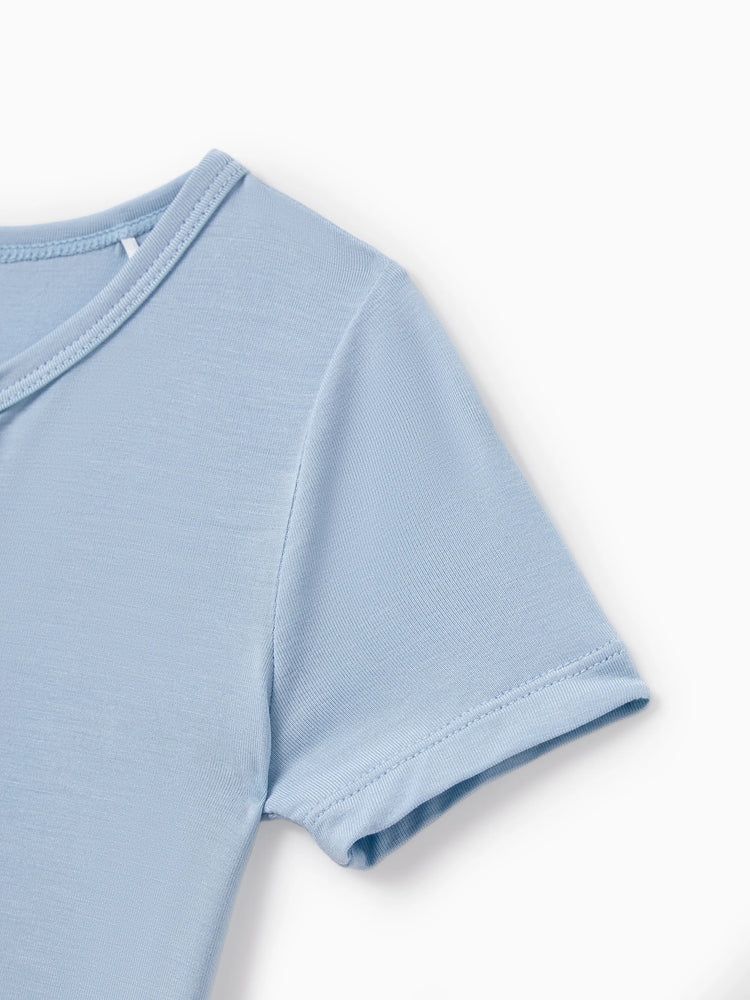 Mommy & me Bamboo Pajamas Soft Bamboo Viscose PJs for Men Women Kids Toddler Baby, Classic Blue Short-sleeve Sleepwear with Button-Down Shirt and Pants Blue grey