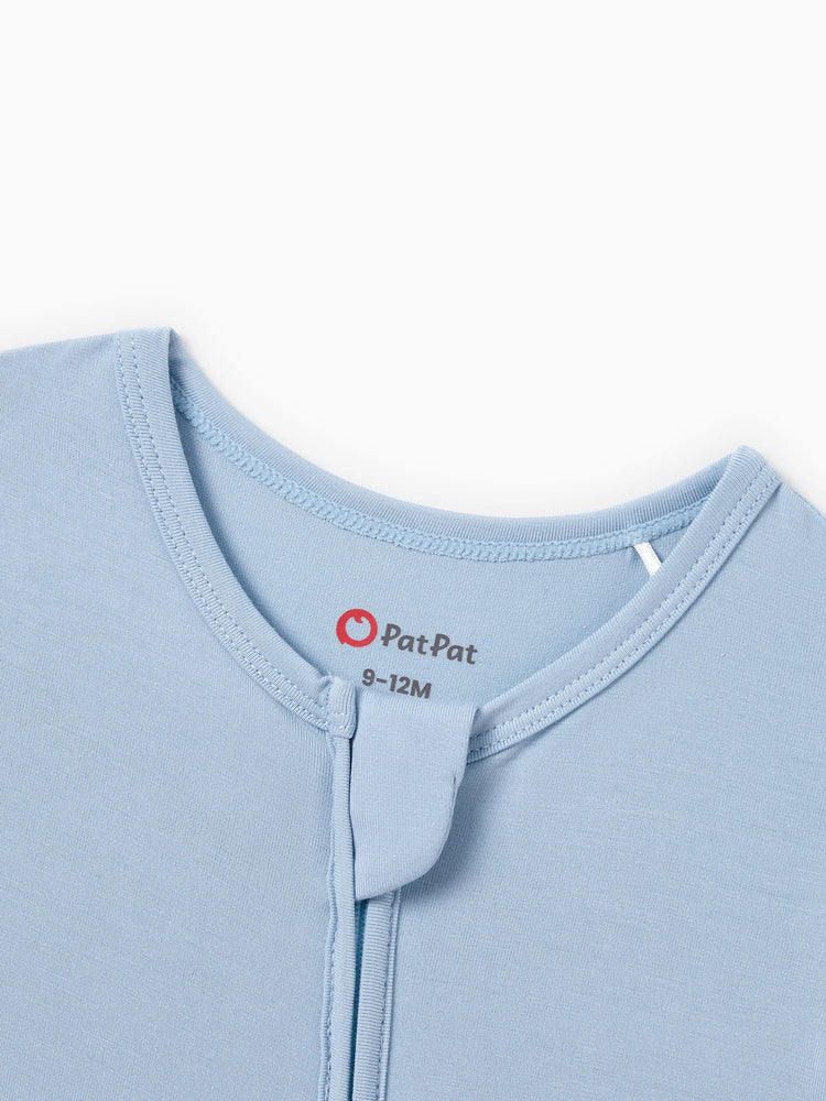 Daddy & Son Bamboo Pajamas Soft Bamboo Viscose PJs for Men Women Kids Toddler Baby, Classic Blue Short-sleeve Sleepwear with Button-Down Shirt and Pants Blue grey