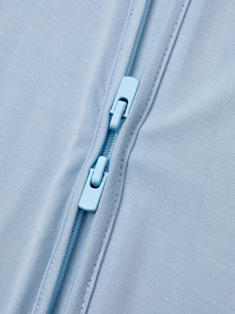 Daddy & Son Bamboo Pajamas Soft Bamboo Viscose PJs for Men Women Kids Toddler Baby, Classic Blue Short-sleeve Sleepwear with Button-Down Shirt and Pants Blue grey