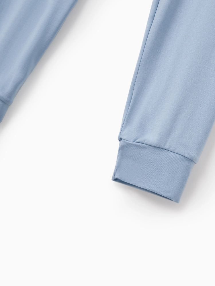 Family Matching Bamboo Pajamas Soft Bamboo Viscose PJs for Men Women Kids Toddler Baby, Classic Blue Short-sleeve Sleepwear with Button-Down Shirt and Pants Blue grey