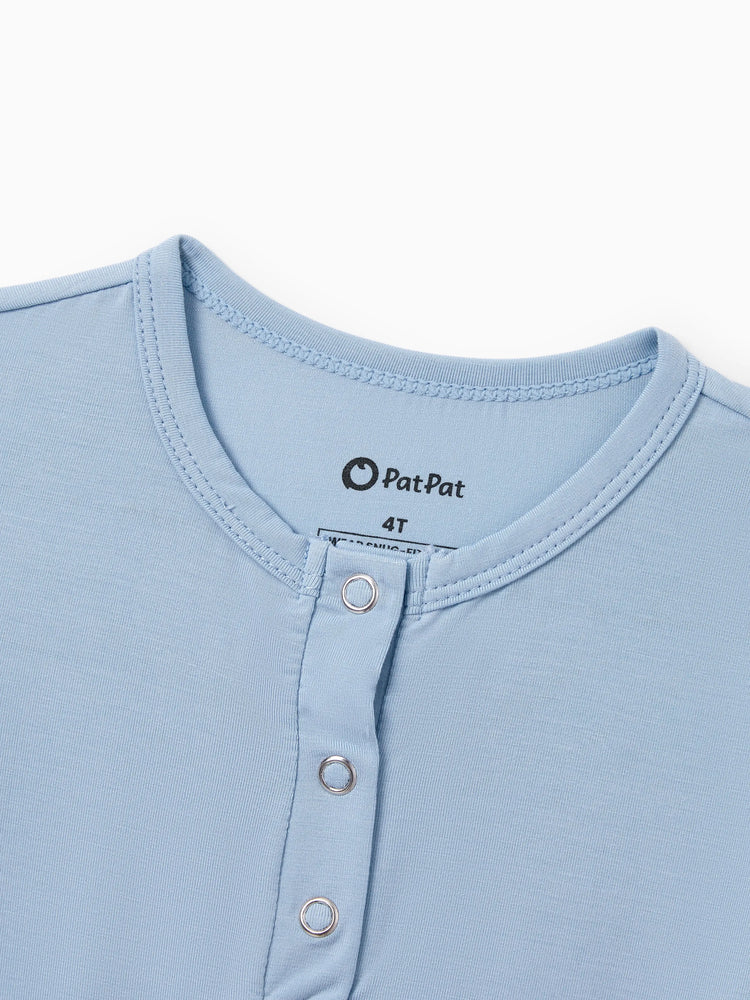 Daddy & Son Bamboo Pajamas Soft Bamboo Viscose PJs for Men Women Kids Toddler Baby, Classic Blue Short-sleeve Sleepwear with Button-Down Shirt and Pants Blue grey