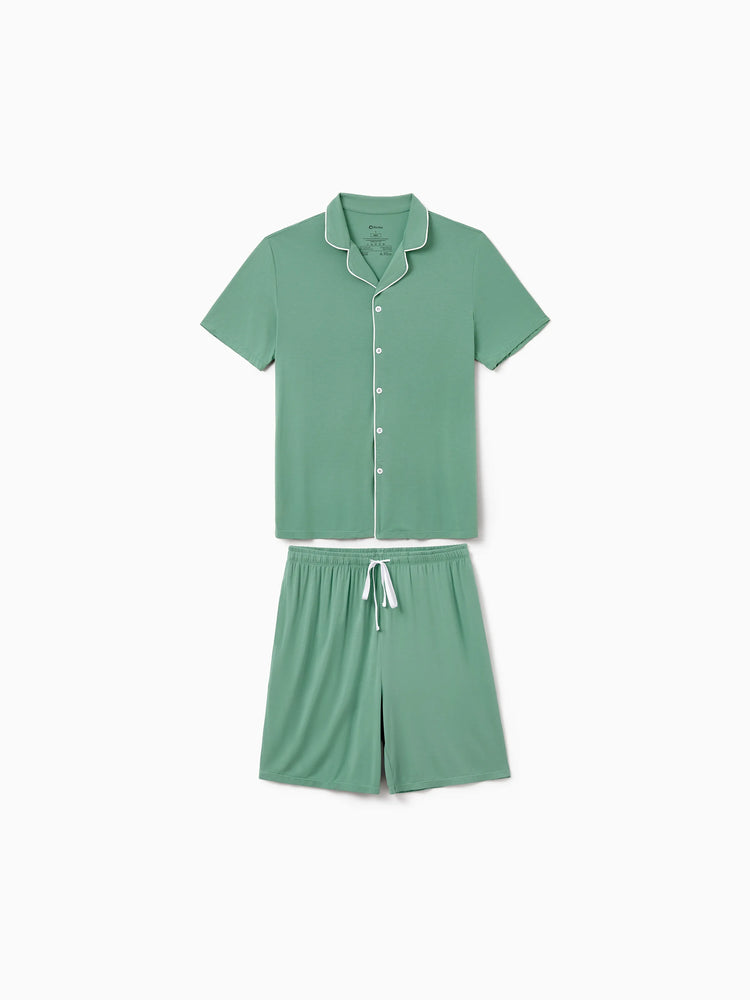 Family Matching Bamboo Pajamas Buttery Soft Bamboo Viscose PJs for Men Women Kids Toddler Baby, Solid Color Short Sleeve Shirt & Shorts Sleepwear Green