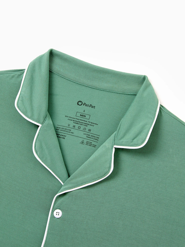 Family Matching Bamboo Pajamas Buttery Soft Bamboo Viscose PJs for Men Women Kids Toddler Baby, Solid Color Short Sleeve Shirt & Shorts Sleepwear Green