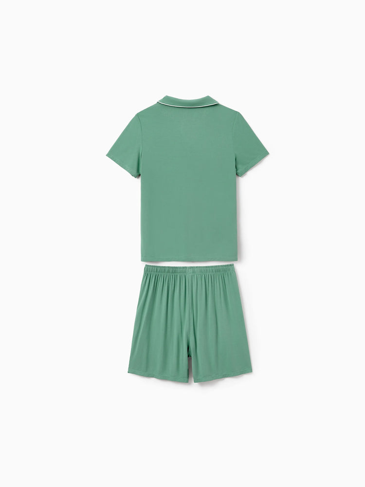 Family Matching Bamboo Pajamas Buttery Soft Bamboo Viscose PJs for Men Women Kids Toddler Baby, Solid Color Short Sleeve Shirt & Shorts Sleepwear Green