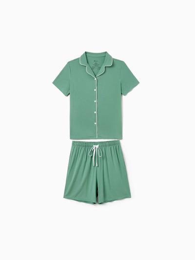 Family Matching Bamboo Pajamas Buttery Soft Bamboo Viscose PJs for Men Women Kids Toddler Baby, Solid Color Short Sleeve Shirt & Shorts Sleepwear Green