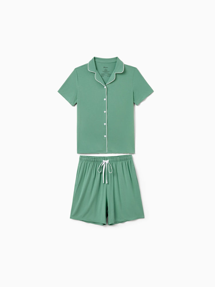 Family Matching Bamboo Pajamas Buttery Soft Bamboo Viscose PJs for Men Women Kids Toddler Baby, Solid Color Short Sleeve Shirt & Shorts Sleepwear Green
