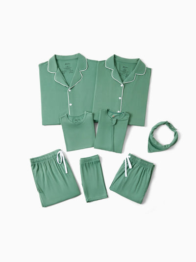 Family Matching Bamboo Pajamas Buttery Soft Bamboo Viscose PJs for Men Women Kids Toddler Baby, Solid Color Short Sleeve Shirt & Shorts Sleepwear Green
