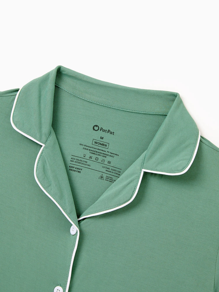 Family Matching Bamboo Pajamas Buttery Soft Bamboo Viscose PJs for Men Women Kids Toddler Baby, Solid Color Short Sleeve Shirt & Shorts Sleepwear Green