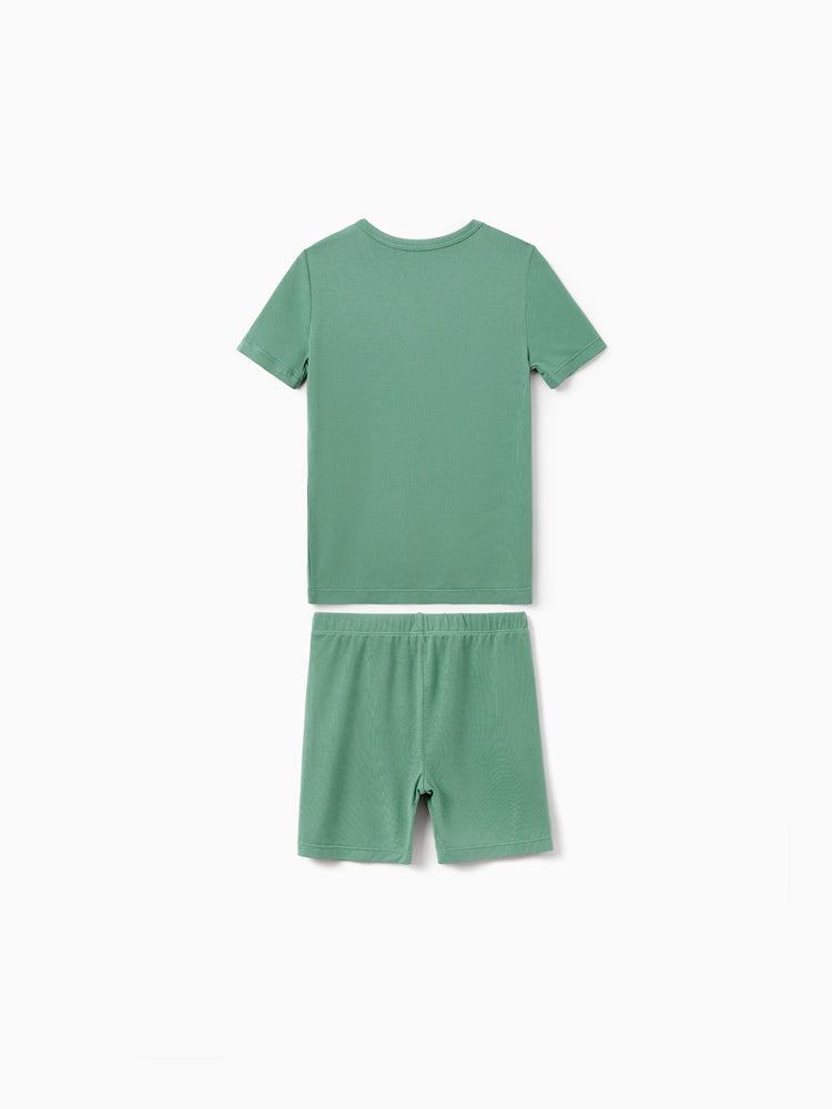 Family Matching Bamboo Pajamas Buttery Soft Bamboo Viscose PJs for Men Women Kids Toddler Baby, Solid Color Short Sleeve Shirt & Shorts Sleepwear Green