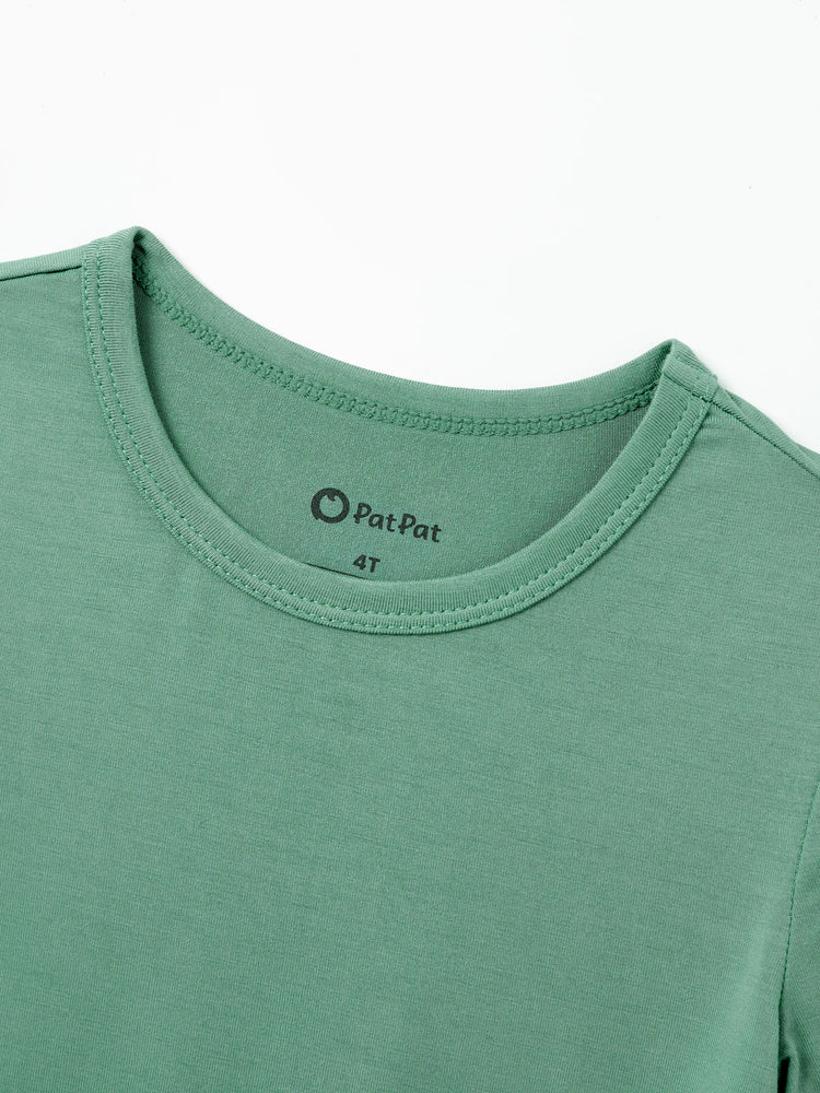 Family Matching Bamboo Pajamas Buttery Soft Bamboo Viscose PJs for Men Women Kids Toddler Baby, Solid Color Short Sleeve Shirt & Shorts Sleepwear Green