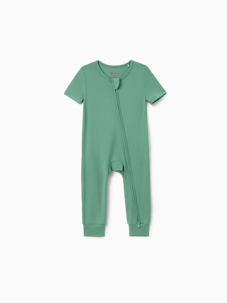 Family Matching Bamboo Pajamas Buttery Soft Bamboo Viscose PJs for Men Women Kids Toddler Baby, Solid Color Short Sleeve Shirt & Shorts Sleepwear Green