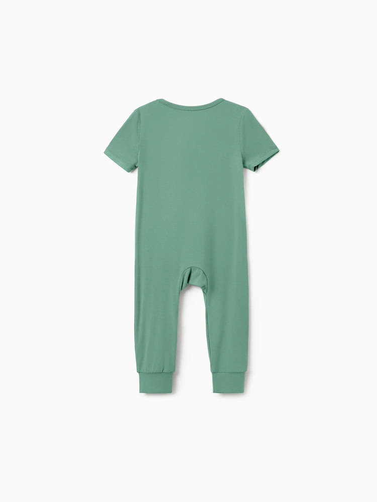 Family Matching Bamboo Pajamas Buttery Soft Bamboo Viscose PJs for Men Women Kids Toddler Baby, Solid Color Short Sleeve Shirt & Shorts Sleepwear Green