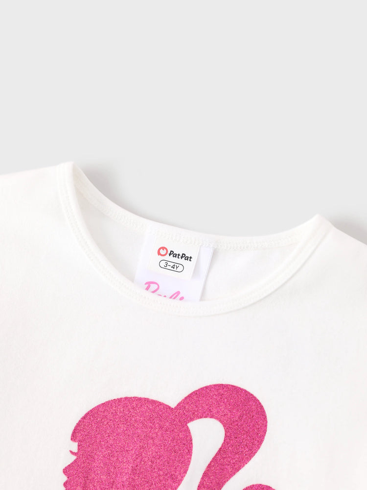 Barbie Toddler/Kid Girl 3pcs Cotton Top and Sequin embroidery Skirt with Headband Set Hot Pink