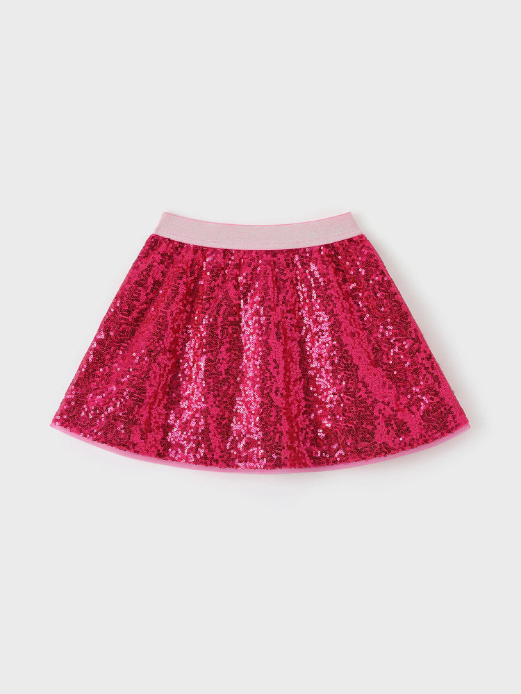Barbie Toddler/Kid Girl 3pcs Cotton Top and Sequin embroidery Skirt with Headband Set Hot Pink