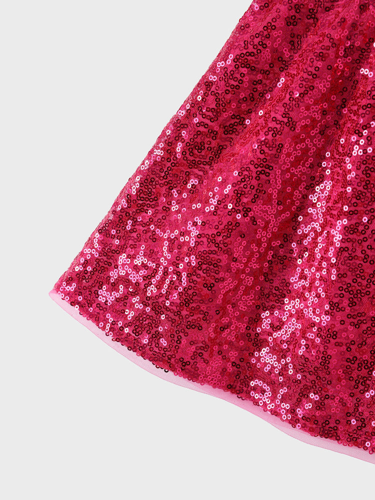 Barbie Toddler/Kid Girl 3pcs Cotton Top and Sequin embroidery Skirt with Headband Set Hot Pink