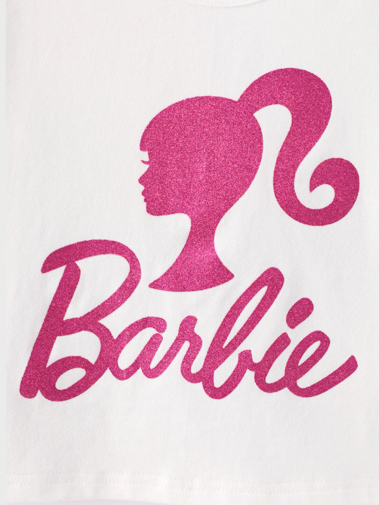 Barbie Toddler/Kid Girl 3pcs Cotton Top and Sequin embroidery Skirt with Headband Set Hot Pink