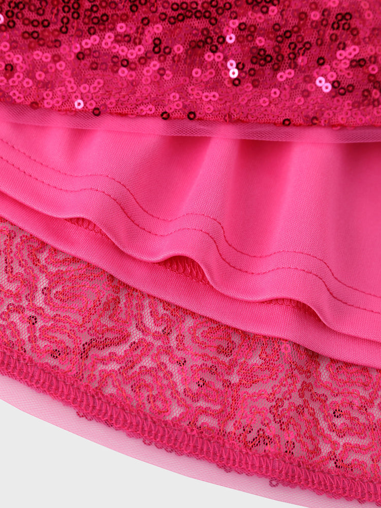 Barbie Toddler/Kid Girl 3pcs Cotton Top and Sequin embroidery Skirt with Headband Set Hot Pink