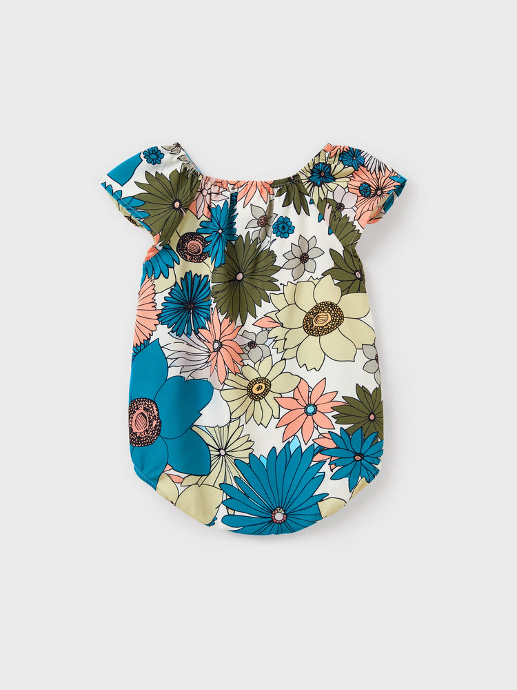 Family Matching Set Sun Flower Print Short-sleeve Collar Shirt or White Camisole Top and Flower Wide-leg Pants Set for Summer Vacation  Multi-color