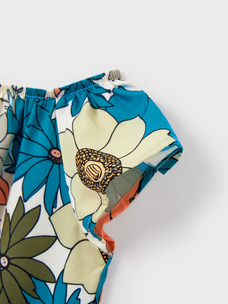 Family Matching Set Sun Flower Print Short-sleeve Collar Shirt or White Camisole Top and Flower Wide-leg Pants Set for Summer Vacation  Multi-color