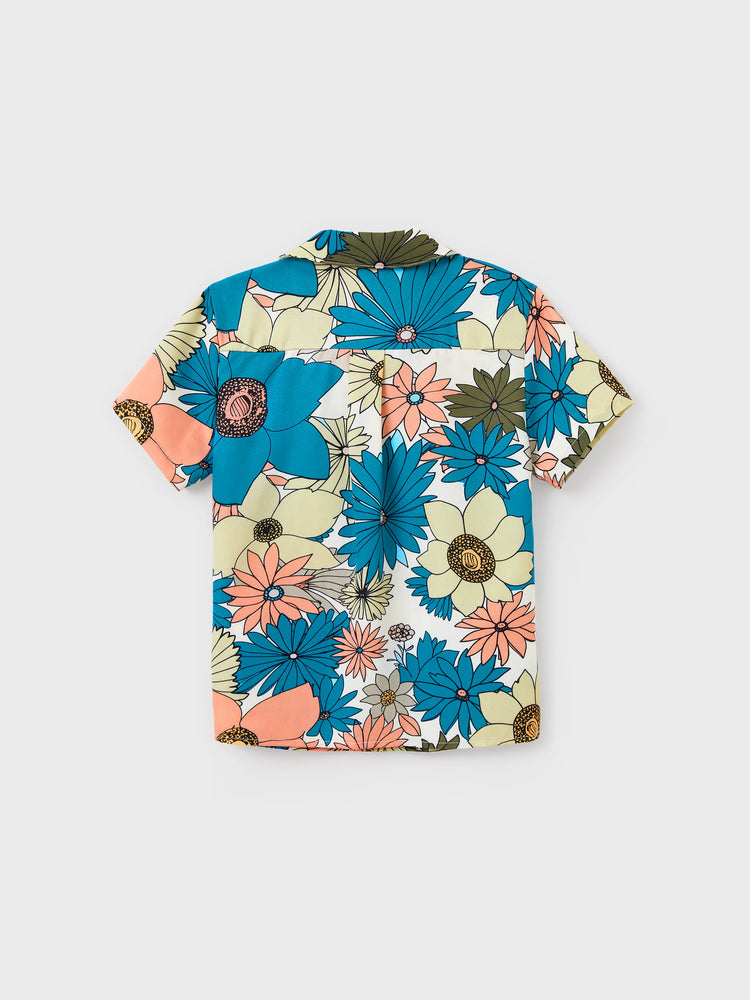 Family Matching Set Sun Flower Print Short-sleeve Collar Shirt or White Camisole Top and Flower Wide-leg Pants Set for Summer Vacation  Multi-color