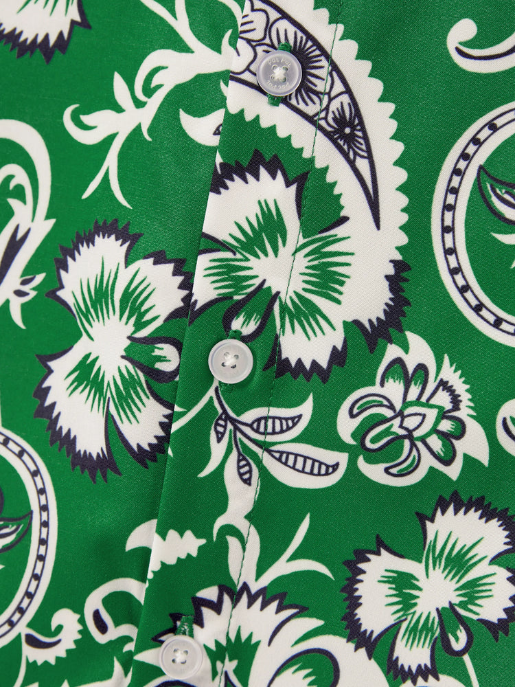 Family Matching Outfits Set Floral Print Short-sleeve Collar Shirt or Strappy Smocked  Dress for Summer Vacation  Green