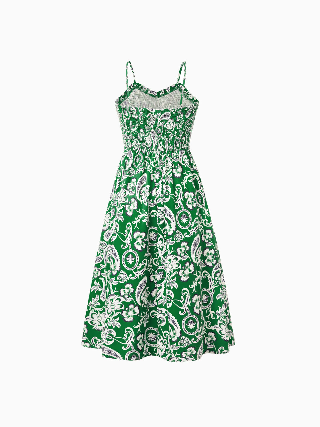 Mommy & me Outfits Set Floral Print Short-sleeve Collar Shirt or Strappy Smocked  Dress for Summer Vacation Green