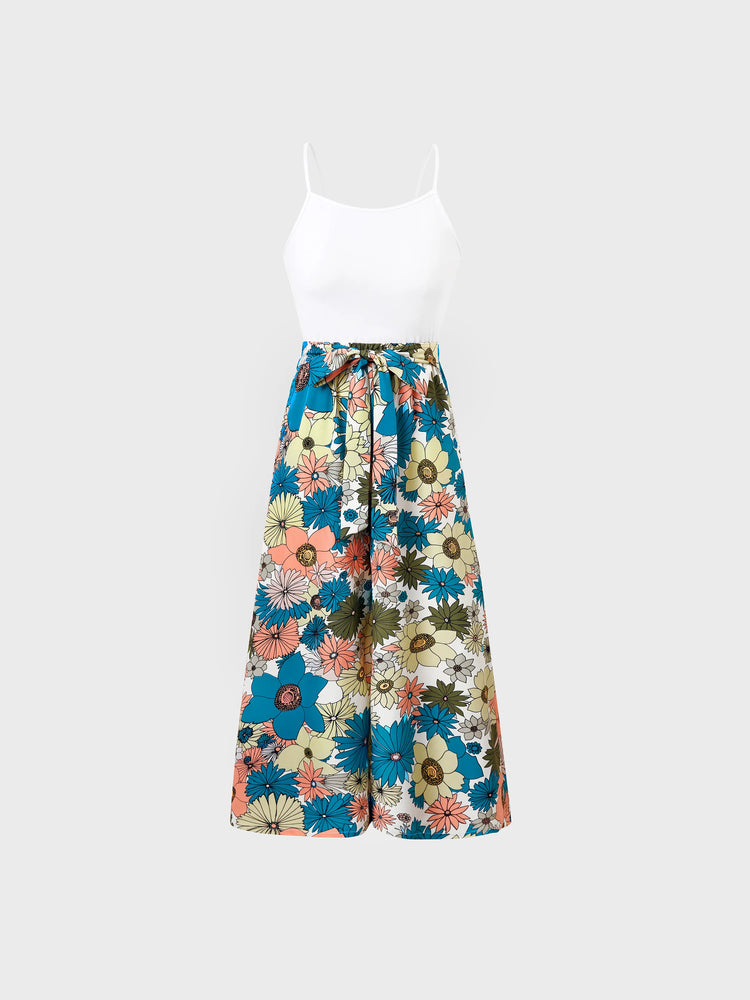 Family Matching Set Sun Flower Print Short-sleeve Collar Shirt or White Camisole Top and Flower Wide-leg Pants Set for Summer Vacation  Multi-color