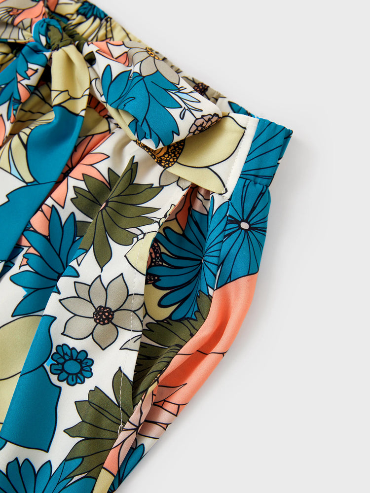 Family Matching Set Sun Flower Print Short-sleeve Collar Shirt or White Camisole Top and Flower Wide-leg Pants Set for Summer Vacation  Multi-color