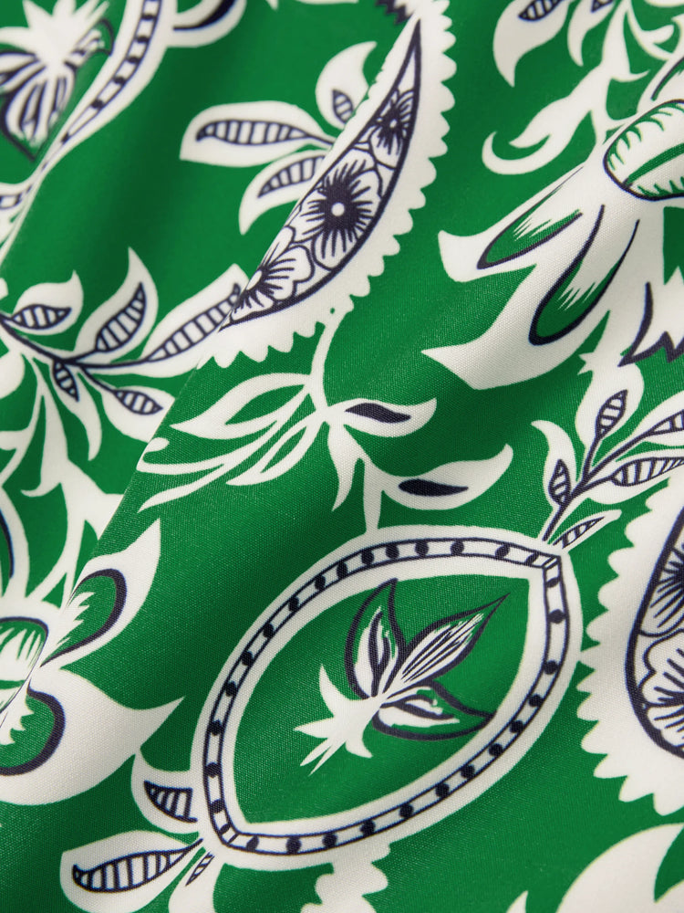 Family Matching Outfits Set Floral Print Short-sleeve Collar Shirt or Strappy Smocked  Dress for Summer Vacation  Green