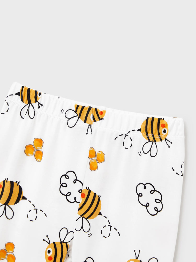 Family Matching Bamboo Pajamas Soft Bamboo Viscose PJs for Men Women Kids Toddler, Cute Bee Print Sleepwear with Short Sleeve Top and Long Pants White