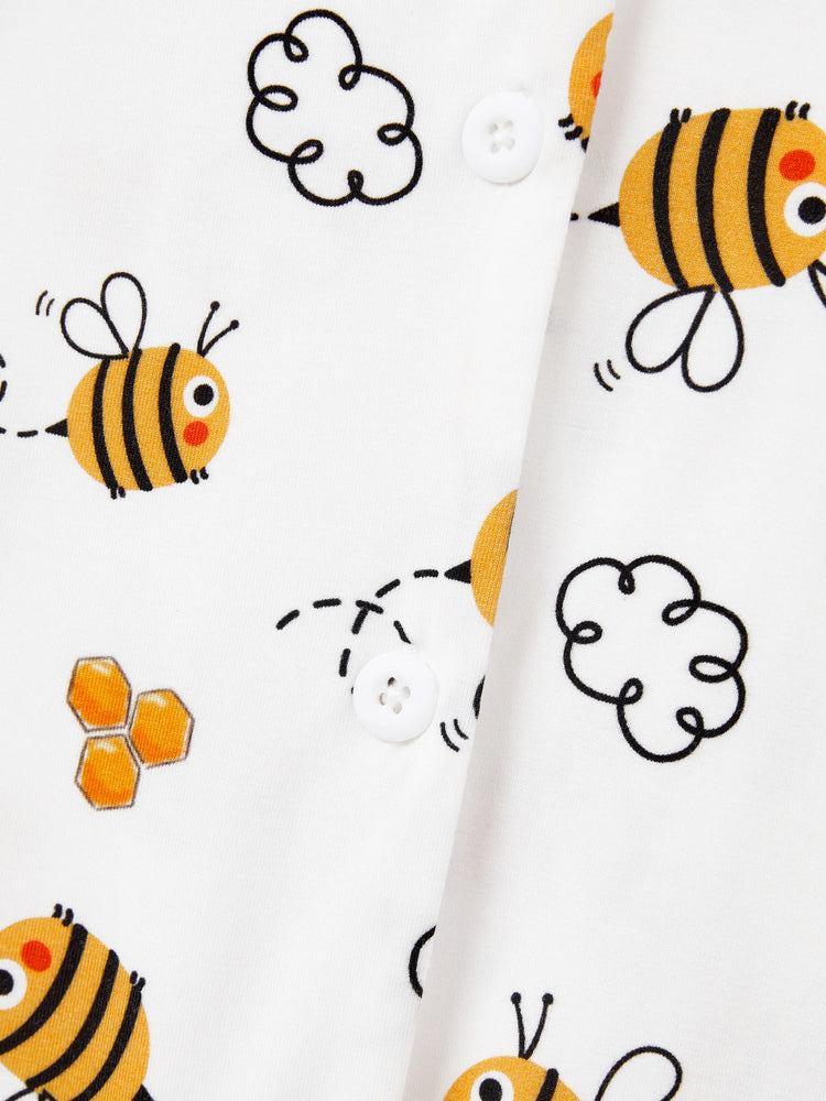 Mommy & me Bamboo Pajamas Soft Bamboo Viscose PJs for Men Women Kids Toddler, Cute Bee Print Sleepwear with Short Sleeve Top and Long Pants White