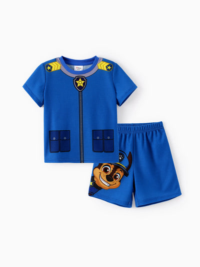 PAW Patrol Toddler Boy 2pcs Chase Waffle Fabric Tee and Shorts Set Blue