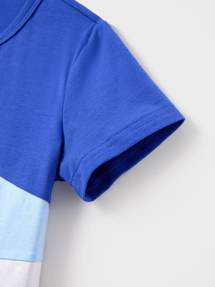 Family Matching Tropical Dress & T-shirt Set – Blue Floral Print for Dad, Mom, Girls & Baby, Perfect for Summer Vacations and Family Photos Blue