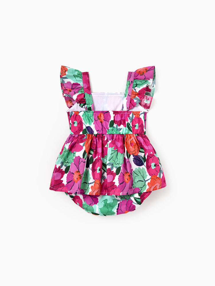 Mom & Me Matching Cotton Vacation Dresses Floral Smocked Dresses with Ruffle Straps for Summer Family Outings & Photos Multi-color