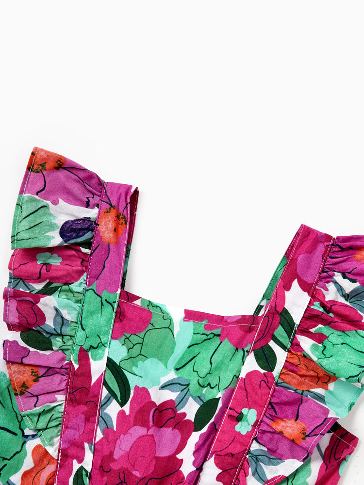 Mom & Me Matching Cotton Vacation Dresses Floral Smocked Dresses with Ruffle Straps for Summer Family Outings & Photos Multi-color