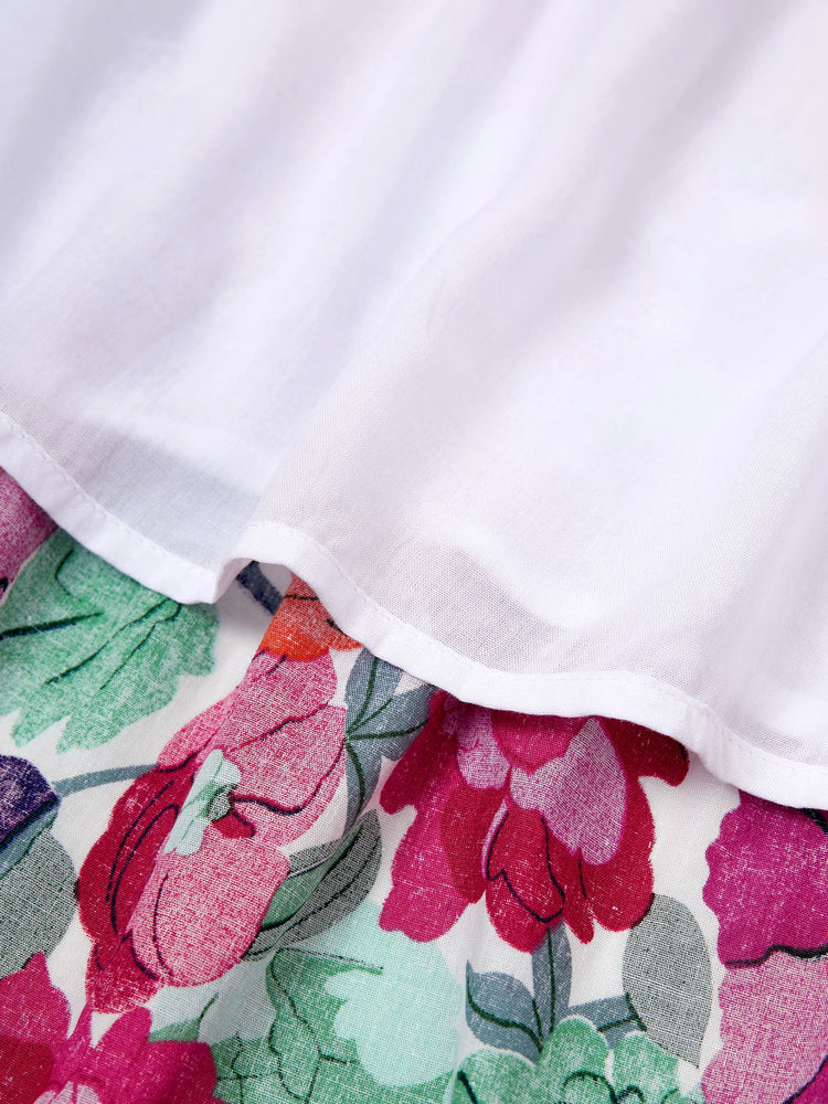 Mom & Me Matching Cotton Vacation Dresses Floral Smocked Dresses with Ruffle Straps for Summer Family Outings & Photos Multi-color