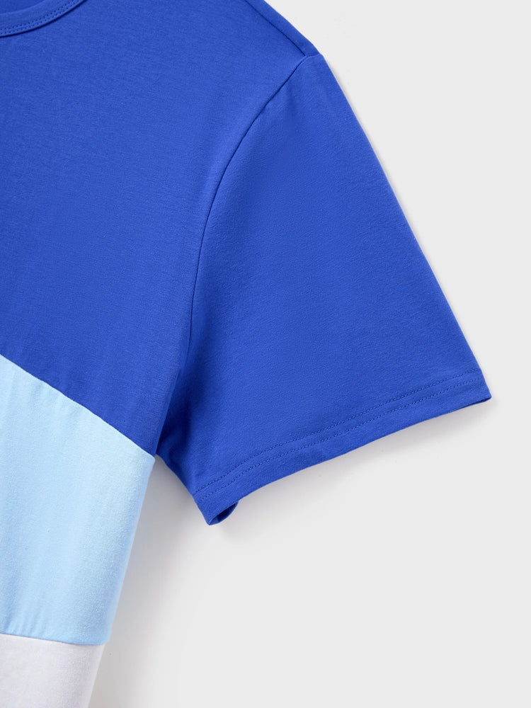 Family Matching Tropical Dress & T-shirt Set – Blue Floral Print for Dad, Mom, Girls & Baby, Perfect for Summer Vacations and Family Photos Blue