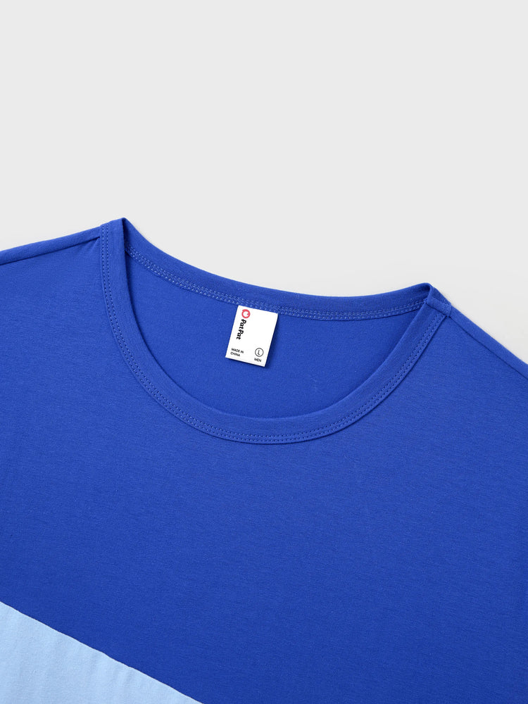 Family Matching Tropical Dress & T-shirt Set – Blue Floral Print for Dad, Mom, Girls & Baby, Perfect for Summer Vacations and Family Photos Blue