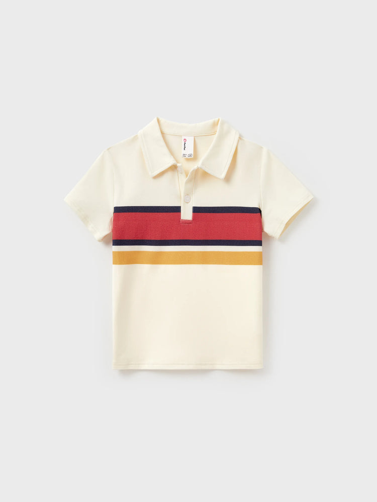 Family Matching Casual Outfit Colorblock Polo Collar T-shirt or Floral Print Flutter Sleeveless Dress Set Orange red