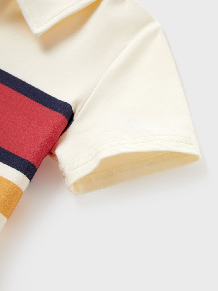 Family Matching Casual Outfit Colorblock Polo Collar T-shirt or Floral Print Flutter Sleeveless Dress Set Orange red