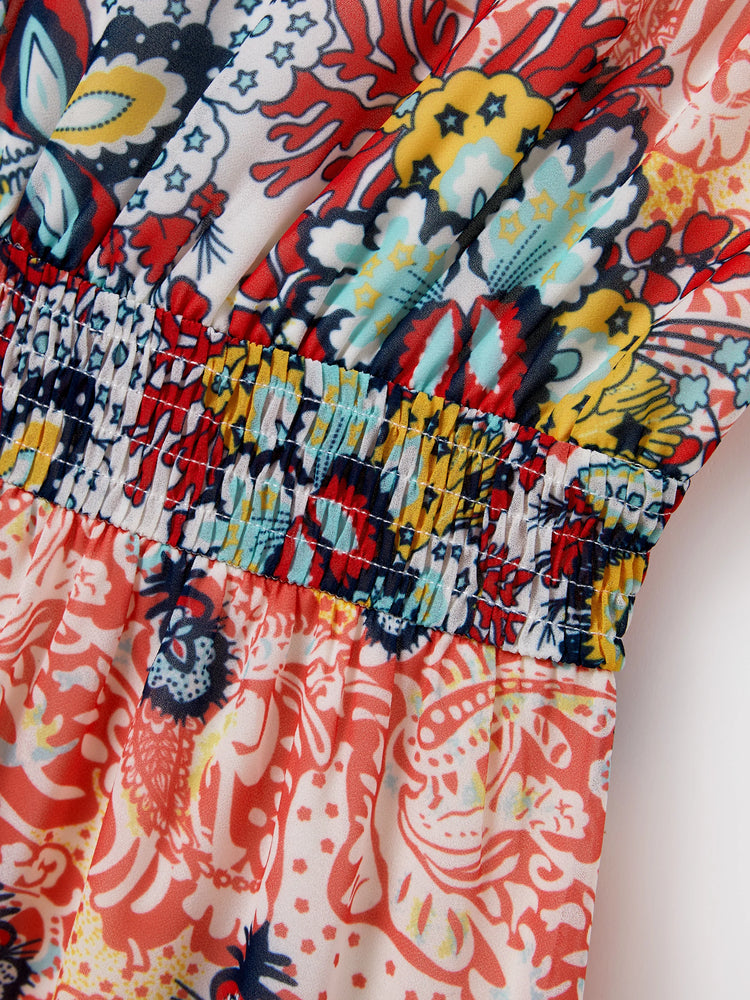 Family Matching Casual Outfit Colorblock Polo Collar T-shirt or Floral Print Flutter Sleeveless Dress Set Orange red